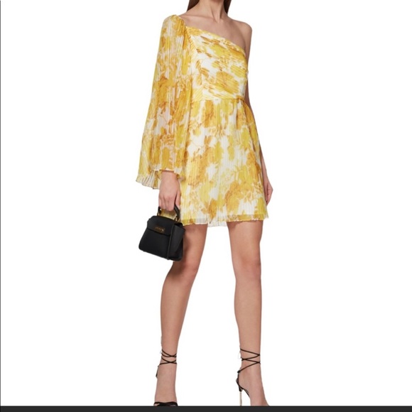 Anthropologie x La Maison Talulah Sunshine XL Yellow 1-Shoulder Floral Toga Mini - Picture 8 of 16